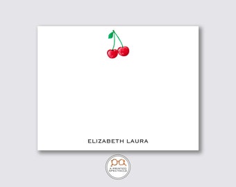 Personalized Cherry Notecard Set: Watercolor Stationery Gift