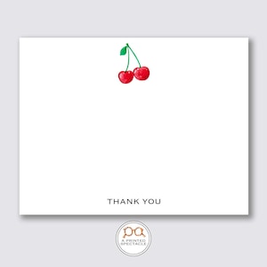 Cherry Thank You Notecard Set / Preppy, Regalo para mujeres, Regalo de inauguración de la casa, Papelería para niños, Tarjeta de notas gastronómica, Lindo, Regalo de mamá, Tarjeta de frutas