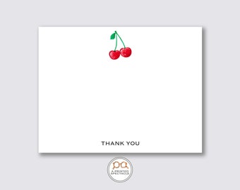 Cherry Thank You Notecard Set: Watercolor Fruit Stationery