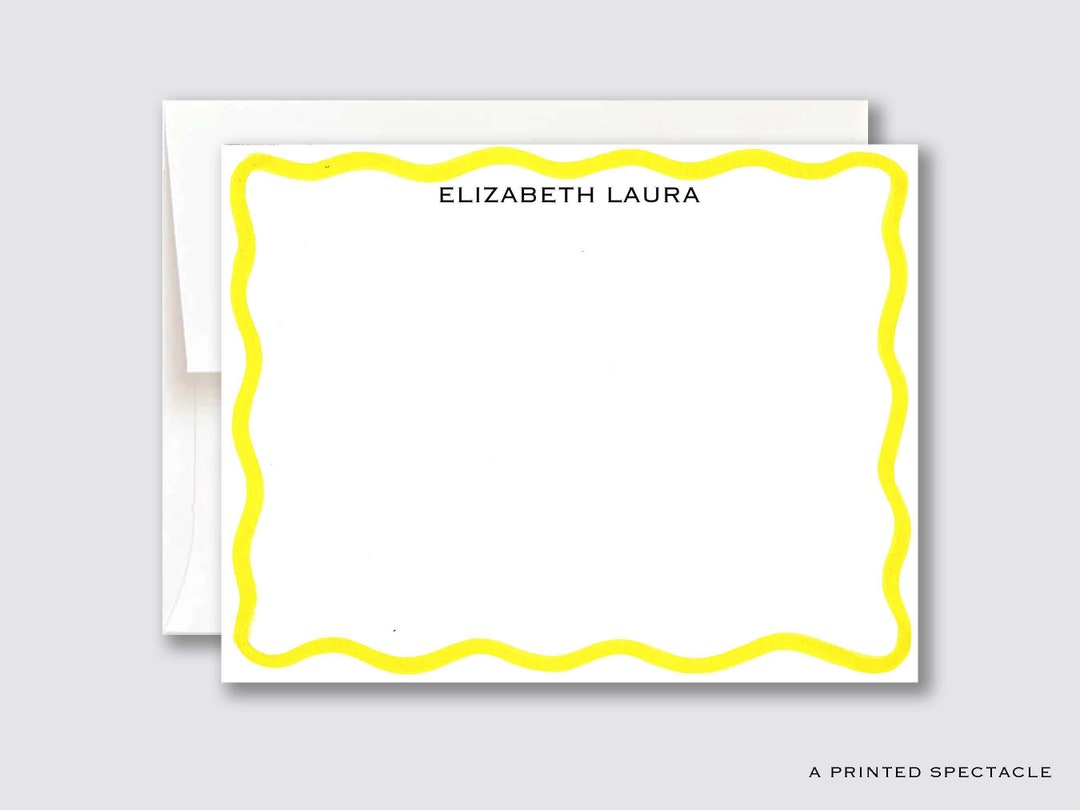 Yellow Wavy Personalized Notecard Set: Watercolor Stationery - Etsy