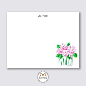 Grote roze hortensia vaas gepersonaliseerde Notecard Set | Meisjes briefpapier, chinoiserie, preppy, vrouwelijk, vrouwen, moedercadeau, vrijgezellenfeest, bruids