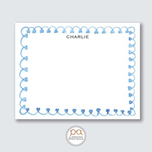 Blaue Jakobsmuschel mit Herzen, personalisiertes Notizkarten-Set | Babyparty, feminin, Kinder-Notizkarten, Bachelorette, Mädchen-Briefpapier, Geschenk für Sie