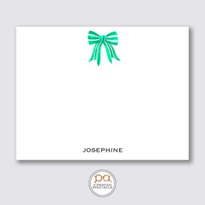 Green and White Striped Bow Personalized Notecard Set | Christmas, Gift for Her, Kids Stationery, Baby Shower, Gift for Her, Holiday, Bridal
