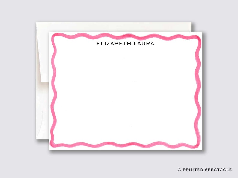Personalized Pink Wavy Notecard Set: Scallop Stationery Gift - Etsy