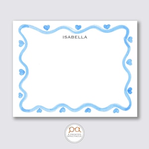 Conjunto de Notecard personalizado corações ondulados azuis de <br> Entrega Rápida? Chá de bebê, feminino, cartões infantis, despedida de solteira, papelaria para meninas, presente para ela, noiva