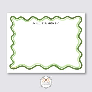 Set di biglietti personalizzati Hunter e Sage Green Wavy / Baby Shower, Bridal, biglietti per bambini, Bachelorette, cancelleria per ragazze, regalo per lei