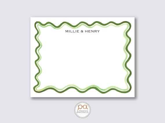 Personalized Hunter and Sage Green Wavy Notecard Set: Watercolor Stationery