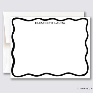 Schwarzes gewelltes personalisiertes Notizkarten-Set | Dankeskarte, Jakobsmuschel-Kartenset, Jakobsmuschel-Briefpapier, Briefpapier-Geschenkset