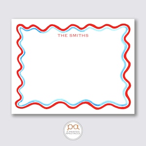 Conjunto de cartões personalizados ondulados vermelhos e azuis | Chá de bebê, noiva, cartões infantis, despedida de solteira, artigos de papelaria para meninas, presente para ela, papelaria