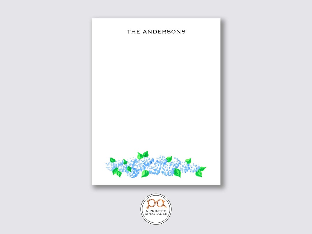 Blue Hydrangea Personalized Notepad: Watercolor Floral Stationery - Etsy