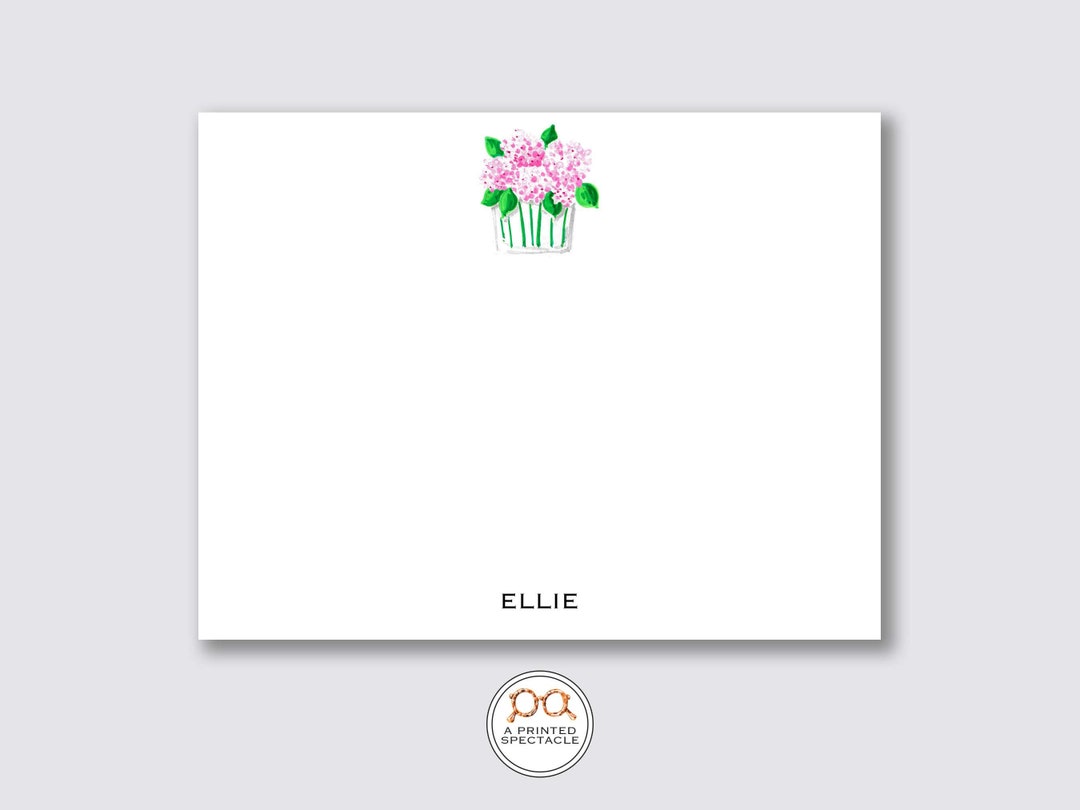 Personalized Pink Hydrangea Notecard Set: Watercolor Stationery - Etsy