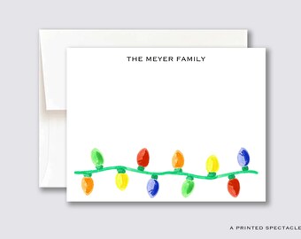 Personalized Christmas Lights Notecard Set: Watercolor Holiday Stationery