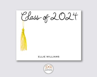 Cartões de formatura personalizados da turma de 2024: papelaria com borlas amarelas