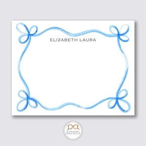 Blue Ribbon Wavy Personalized Notecard Set | Baby Shower, Bridal, Feminine, Kids Notecards, Bachelorette, Girls Stationery, Gift for Her