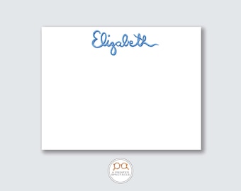 Blue Watercolor Script Personalized Notecard Set: Feminine Stationery