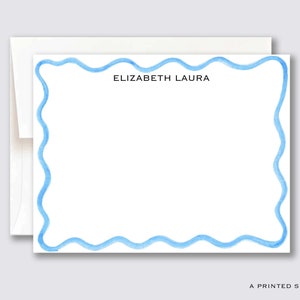 Blaues gewelltes personalisiertes Notizkarten-Set | Dankeskarte, Jakobsmuschel-Kartenset, Jakobsmuschel-Briefpapier, Briefpapier-Geschenkset, Braut, Geschenk für Sie, Kinder