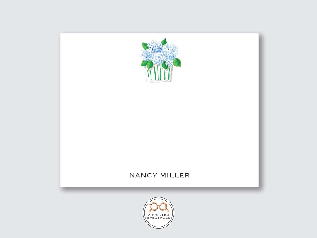 Personalized Blue Hydrangea Notecard Set: Watercolor Stationery - Etsy