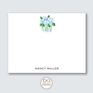 Blauwe Hortensia Vaas Gepersonaliseerde Notecard Set | Meisjes briefpapier, chinoiserie, preppy, vrouwelijk, vrouwen, moedercadeau, vrijgezellenfeest, bruids