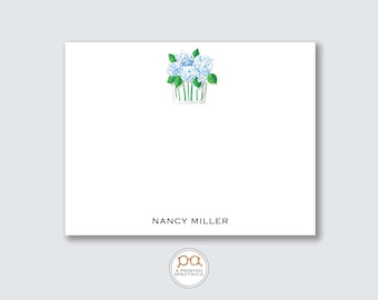 Personalized Blue Hydrangea Notecard Set: Watercolor Stationery