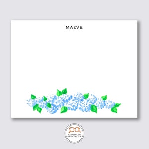 Blauwe hortensia gepersonaliseerde notitiekaartenset | Meisjes briefpapier, chinoiserie, preppy, vrouwelijk, vrouwen, moedercadeau, vrijgezellenfeest, bruidsdouche