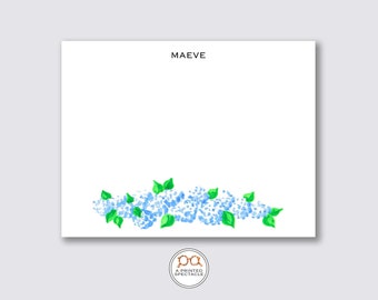 Blue Hydrangea Personalized Notecard Set: Watercolor Stationery