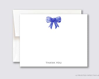 Gingham Blue Bow Thank You Notecard Set | Baby Card Set, Kids Stationery, Baby Shower, Mom Gift, Preppy, Cute, New Baby Gift, Baby Boy