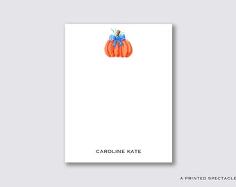 Gingham Bow Pumpkin Personalized Notepad: Watercolor Fall Stationery
