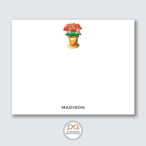 Rode Geranium gepersonaliseerde Notecard Set | Meisjes briefpapier, bloemennotitiekaarten, preppy, vrouwelijk, vrouwen, cadeau voor haar, babyshower, bruids, moeder