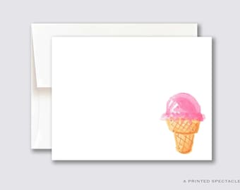 Watercolor Ice Cream Cone Notecard Set: Preppy Stationery