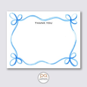 Blauw lint golvend dank u Notecard Set | Babyshower, bruids, vrouwelijk, notitiekaarten voor kinderen, vrijgezellenfeest, meisjesbriefpapier, cadeau voor haar