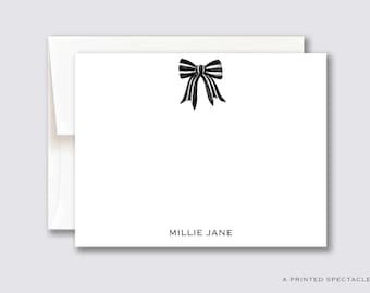 Personalisiertes Grußkarten-Set: Schwarz-weiß gestreifte Schleife im Aquarell-Design