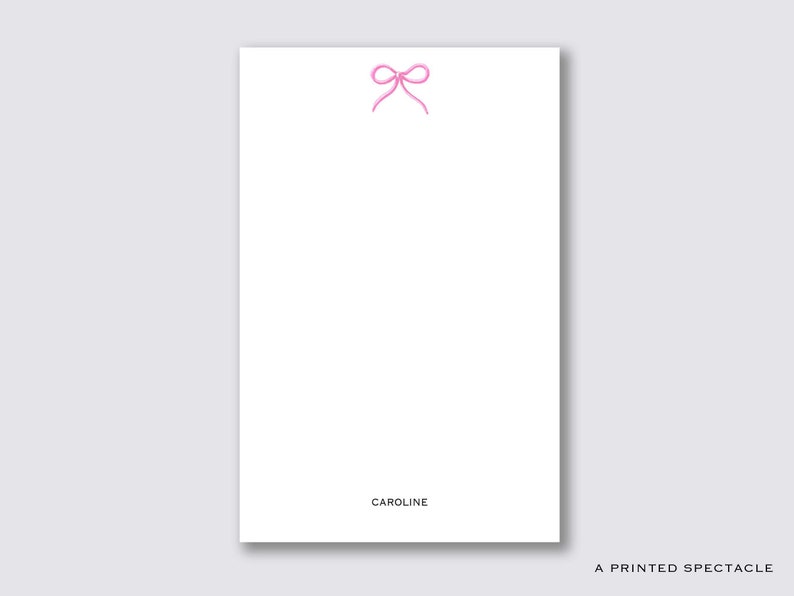 Bow Notepad Pink Bow Personalized Notepad: Watercolor Design - Etsy