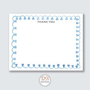 Vieira azul con corazones gracias conjunto de tarjetas de notas / baby shower, femenino, tarjetas de notas para niños, despedida de soltera, papelería para niñas, regalo para ella