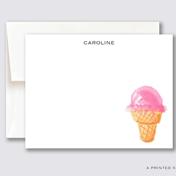 Personalized Ice Cream Cone Notecard Set: Watercolor Stationery