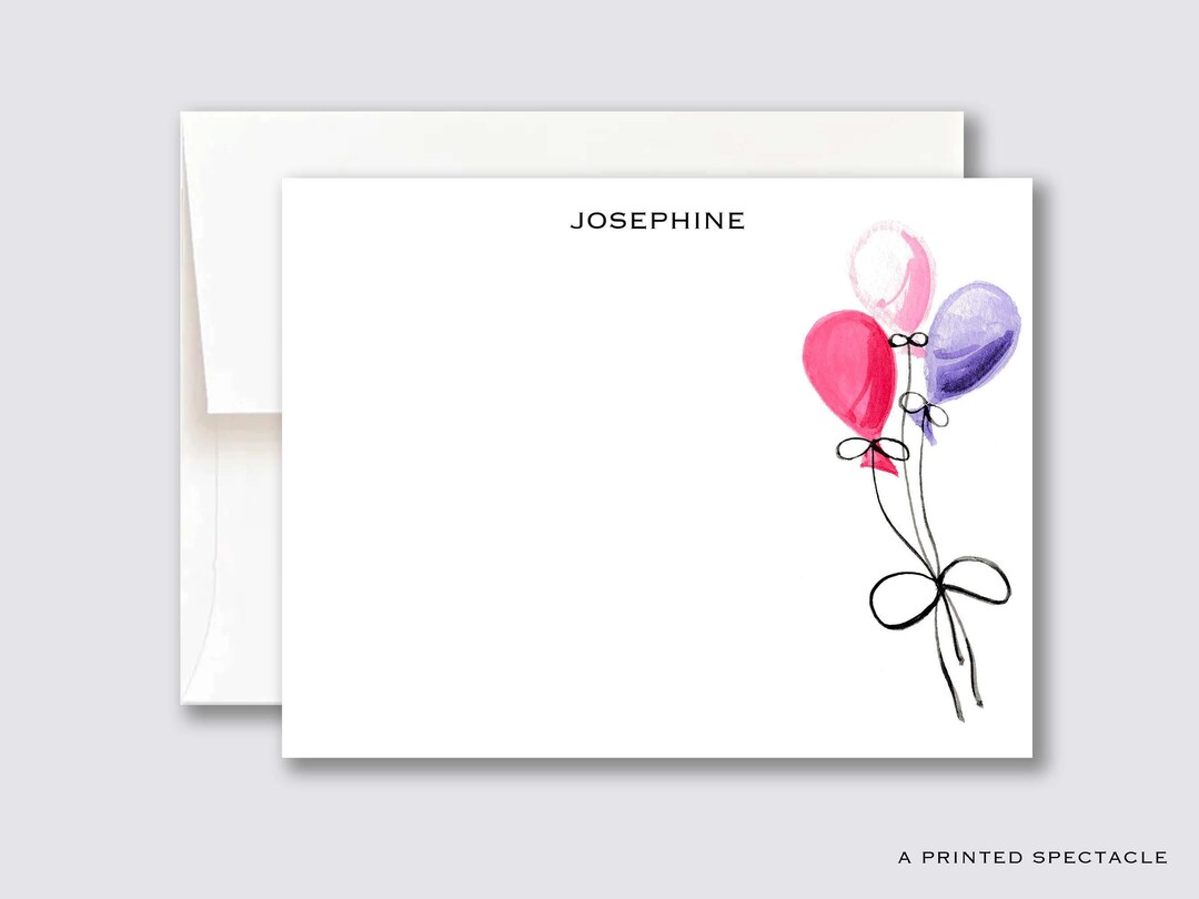 Personalized Balloon Notecard Set: Watercolor Girl Stationery - Etsy