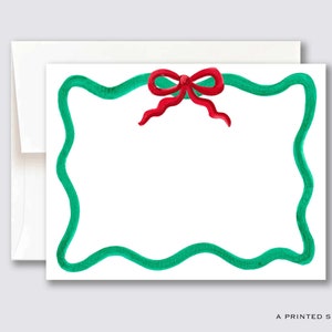 Weihnachtsgrün Jakobsmuschel mit roter Schleife Notecard Set | Jakobsmuschel Karten, Urlaub Briefpapier, Dezember Noten, Hostessen Geschenk, Weihnachtsfeier, Kinder
