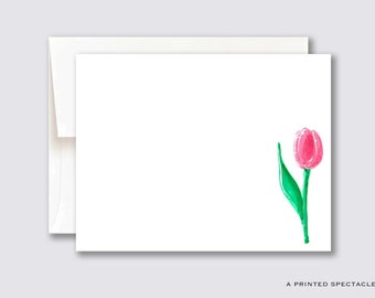 Watercolor Tulip Notecard Set: Personalized Floral Stationery