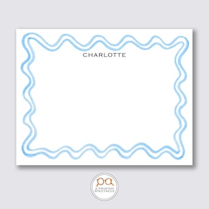Set di biglietti personalizzati blu ondulati doppi / Baby Shower, nuziale, femminile, biglietti per bambini, addio al nubilato, cancelleria per ragazze, regalo per lei