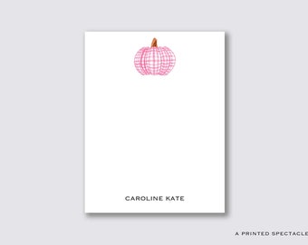 Pink Gingham Pumpkin Personalized Notepad | Thanksgiving, Kids Notepad, Fall Notepad, Gift for Her, Preppy Watercolor, Halloween, Southern