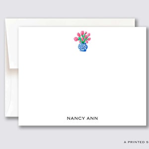 Tulpen im Ingwerglas personalisiertes Notizkarten-Set | Briefpapier für Mädchen, Chinoiserie, Preppy, Feminin, Frauen, Muttergeschenk, Bachelorette, Braut