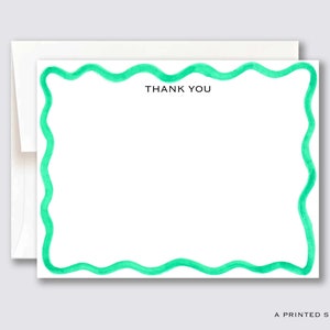 Green Wavy Thank You Notecard Set | Thank You Card, Scallop Card Set, Scallop Stationery, Stationery Gift Set, Kids Stationery, Watercolor