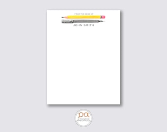 Personalisierter Notizblock mit Stift und Bleistift | Geschenk für Lehrer, Notizblock für Kinder, Schulanfang, Abschlussgeschenk für Lehrer, Preppy-Aquarell
