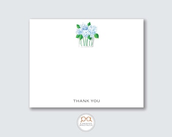 Blue Hydrangea Thank You Notecard Set: Watercolor Floral Stationery