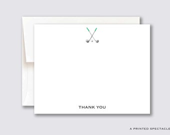 May include: White card with a green and silver golf club design and the text "THANK YOU".