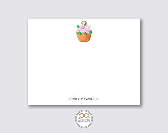 Pink Hydrangea Notecard Set: Personalized Market Basket Design