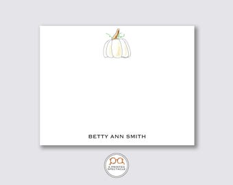 Personalized White Pumpkin Notecard Set: Watercolor Fall Stationery