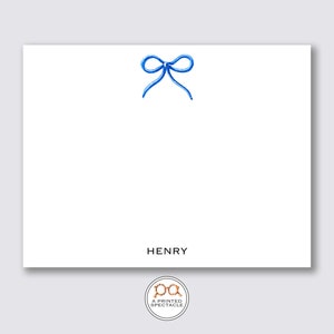 Conjunto de tarjetas de notas personalizadas de arco azul / conjunto de tarjetas de bebé, papelería para bebés, baby shower, regalo de mamá, regalo de papá, preppy, lindo, nuevo regalo de bebé, niño