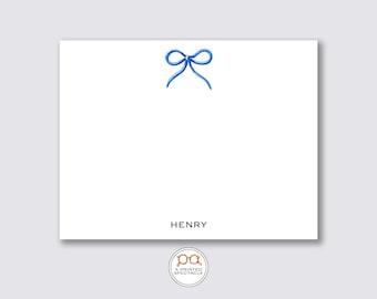 Blue Bow Personalized Notecard Set: Watercolor Baby Stationery