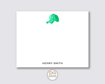 Personalized Baseball Hat Notecard Set: Watercolor Stationery