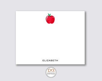 Personalized Apple Notecard Set: Watercolor Stationery Gift